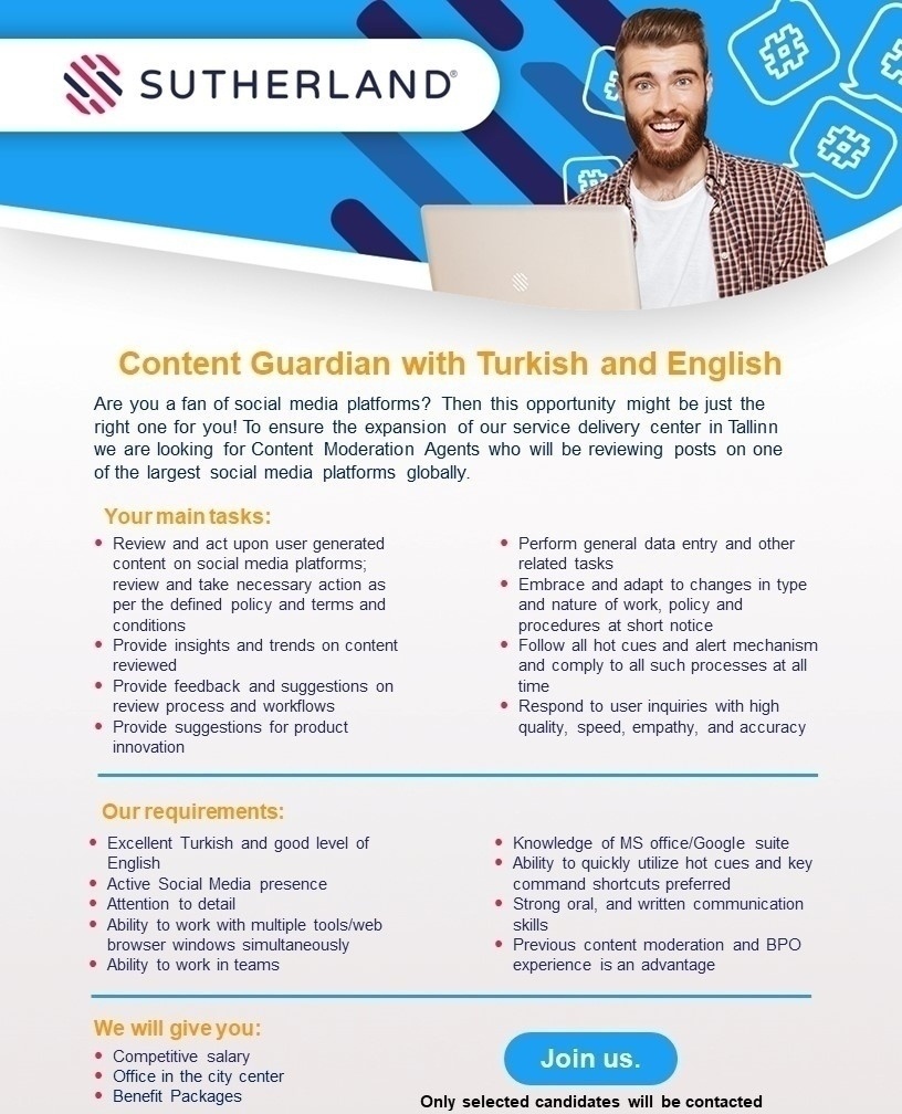 SUTHERLAND GLOBAL SERVICES OÜ Content Guardian with Turkish and English