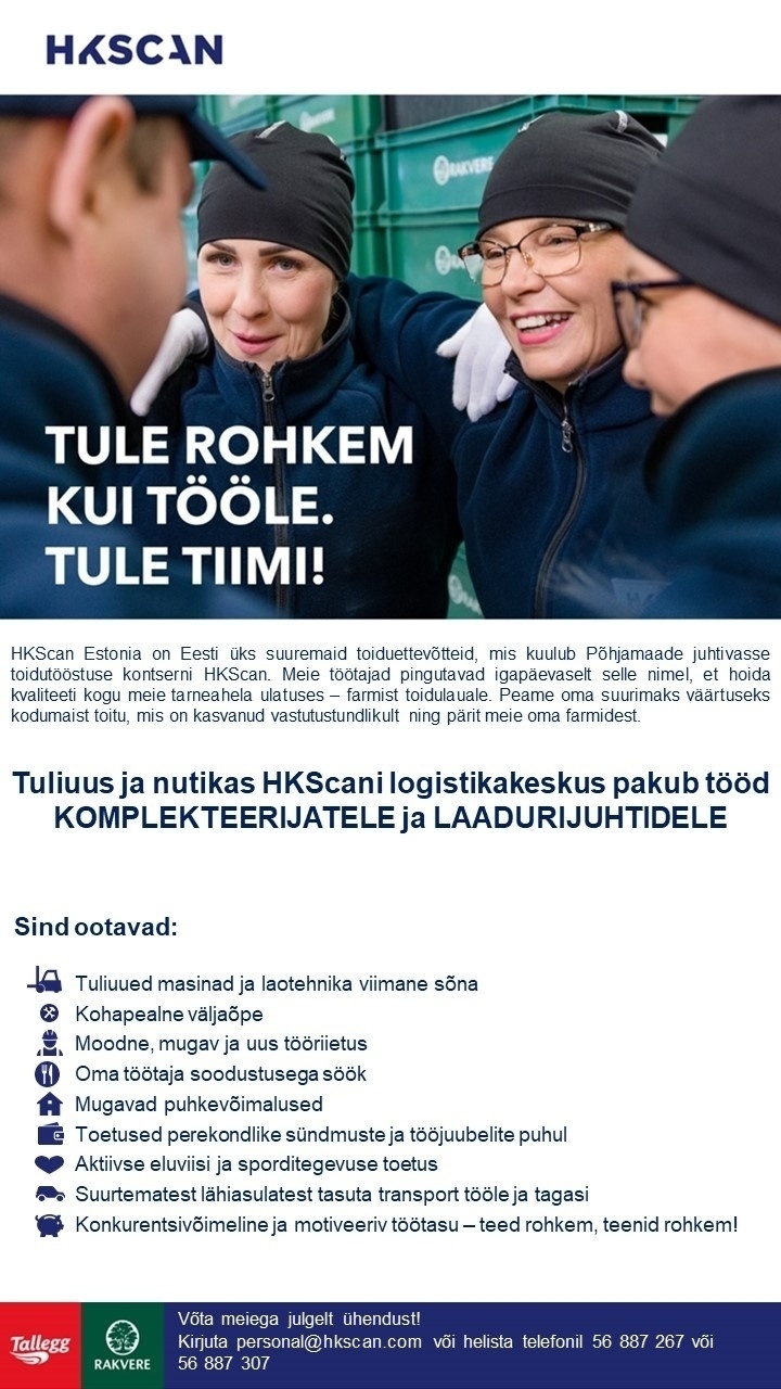 HKScan Estonia AS KOMPLEKTEERIJAD ja LAADURIJUHID