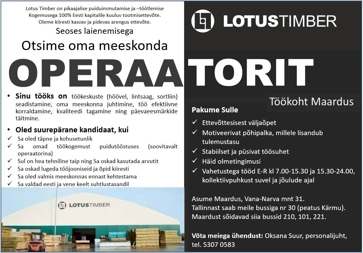 Lotus Timber OÜ Operaator