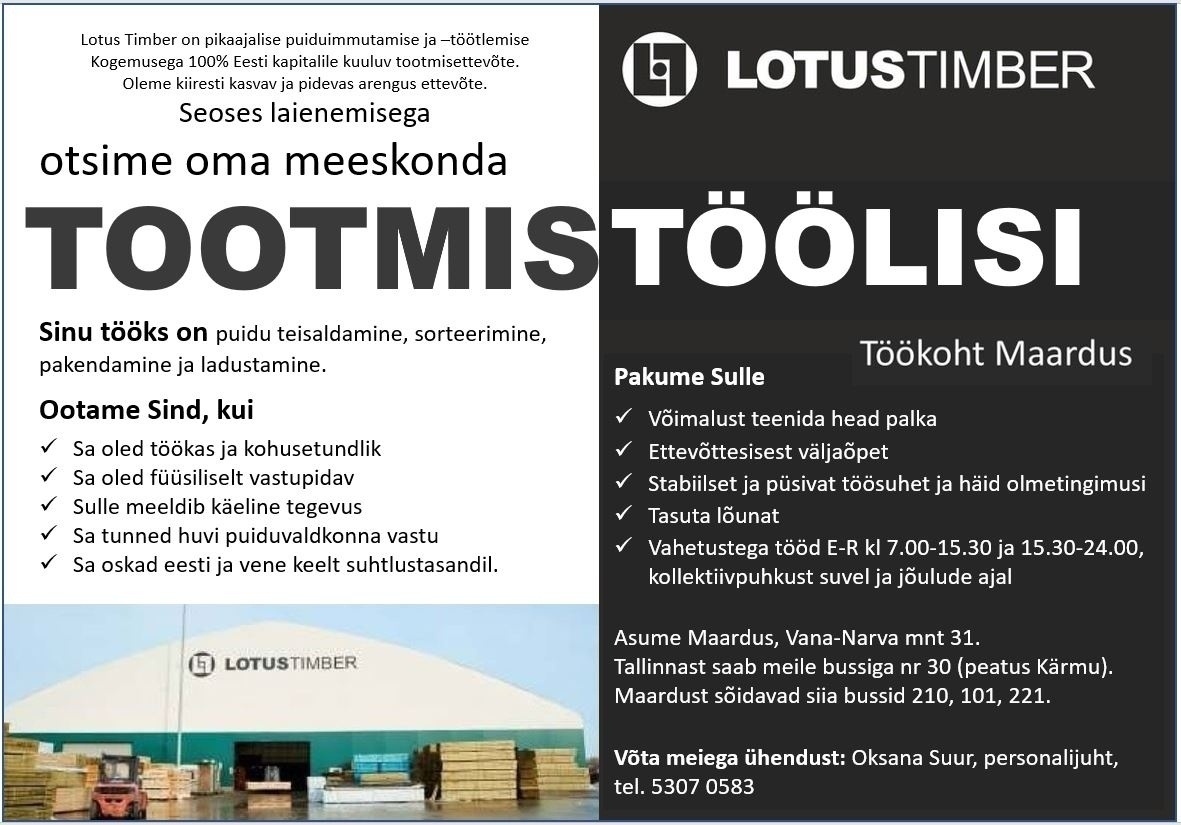 Lotus Timber OÜ Tootmistööline