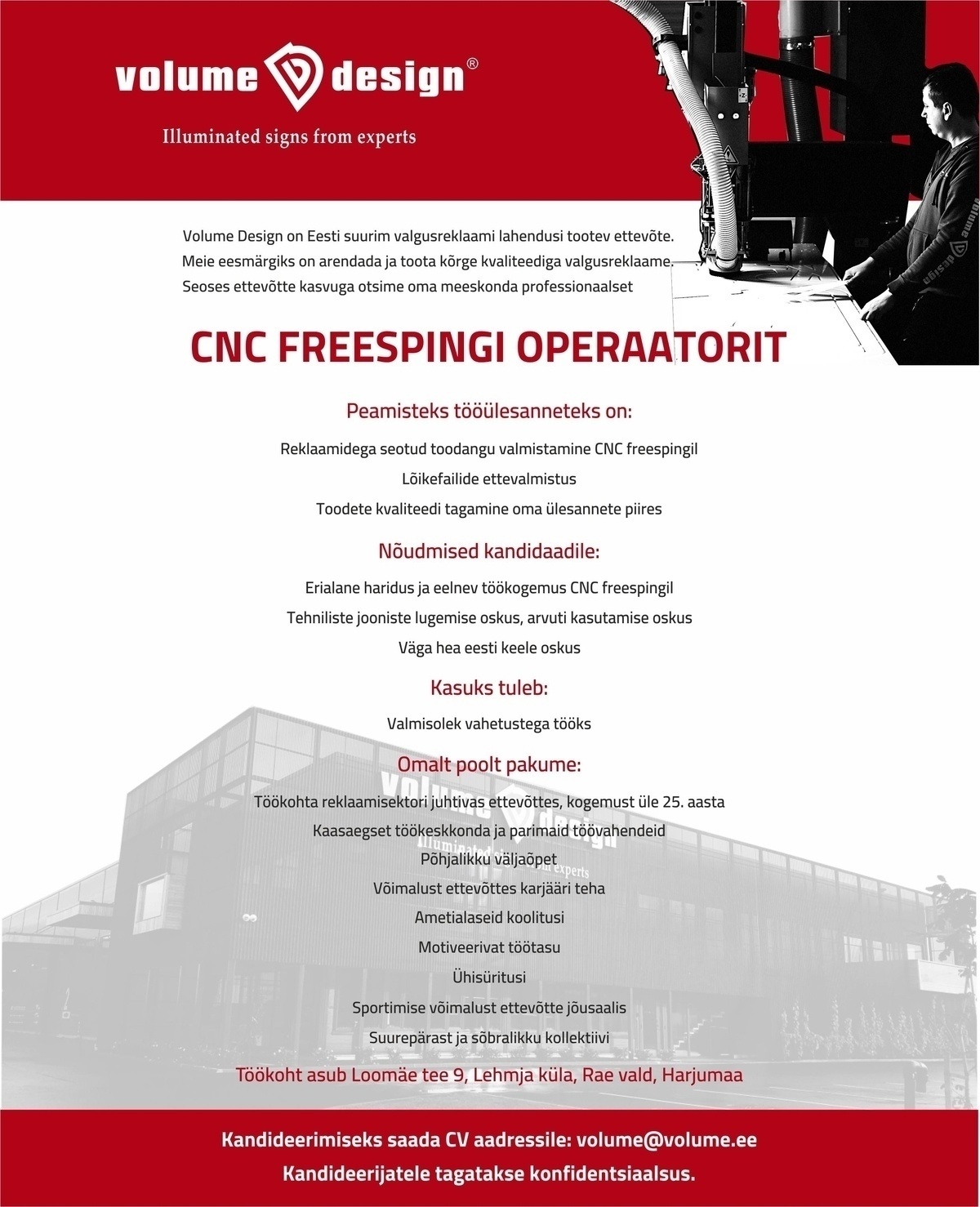 Volume Design OÜ CNC FREESPINGI OPERAATOR