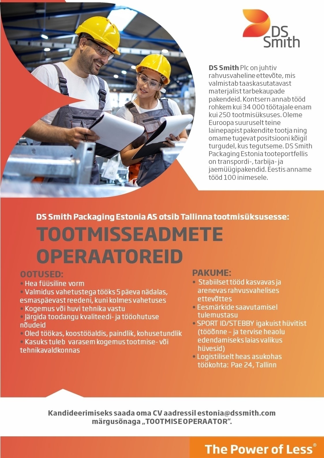 DS Smith Packaging Estonia AS Tootmisseadmete operaator