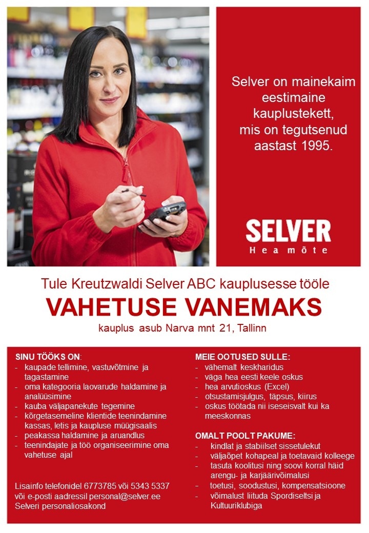 Selver Vahetuse vanem Kreutzwaldi Selver ABC-s