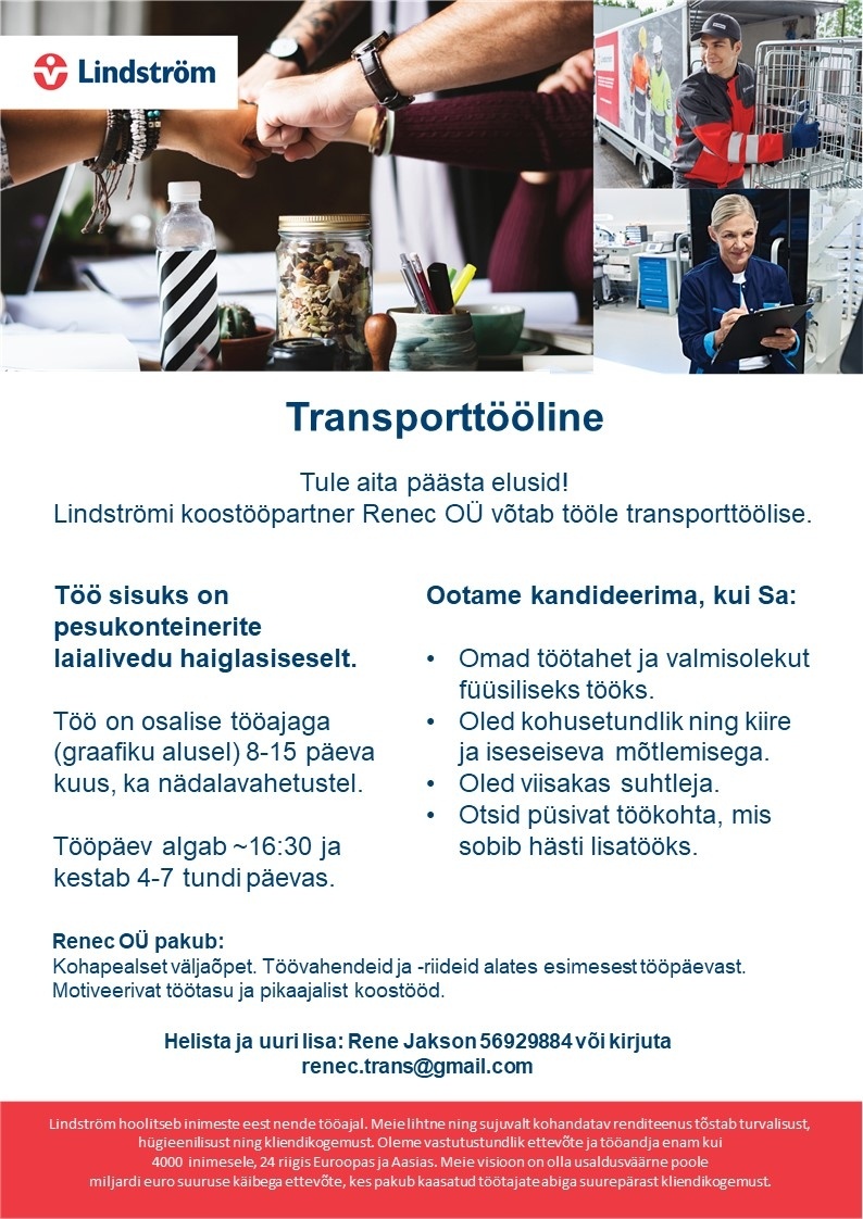 Lindström OÜ Transporttööline