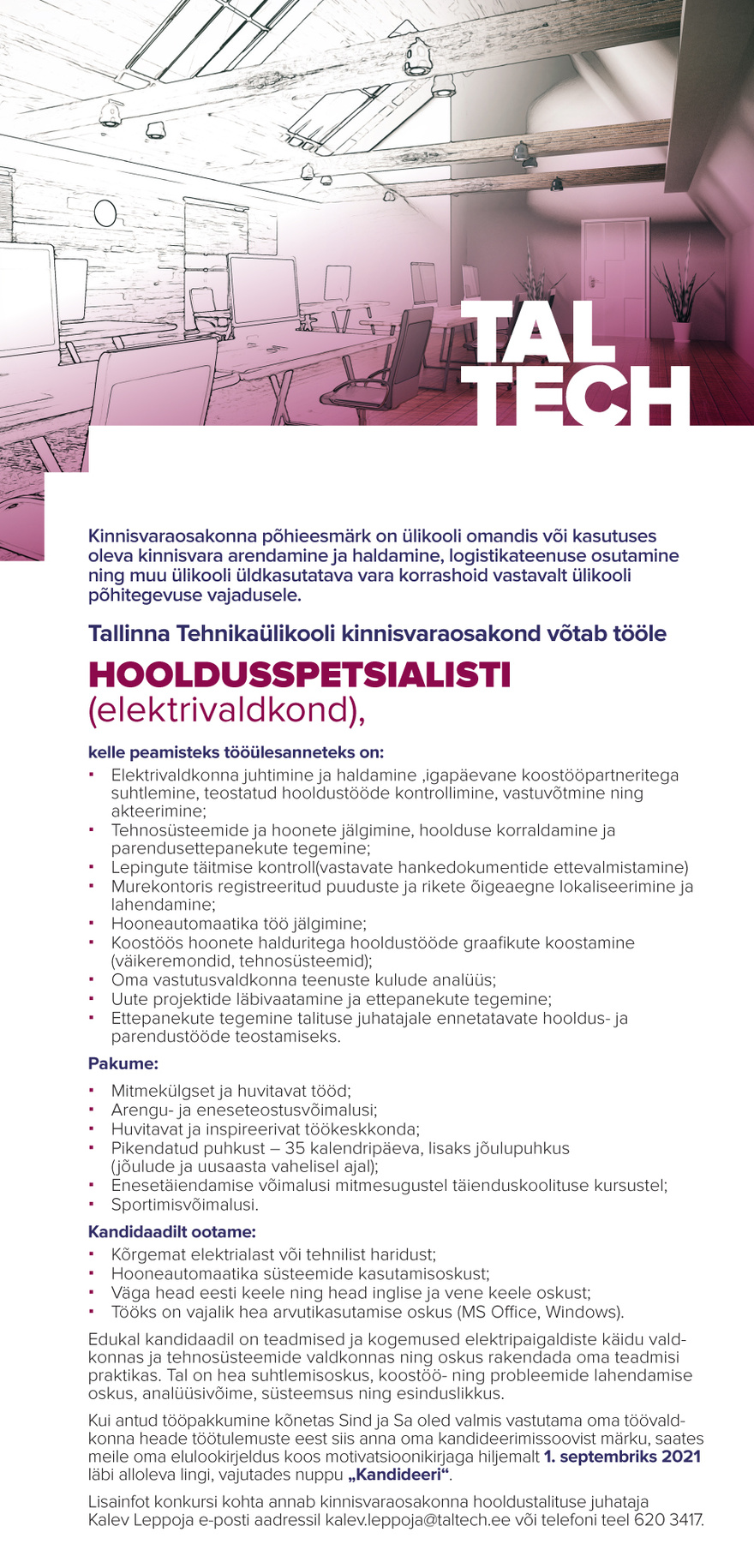 Hooldustalitus HOOLDUSSPETSIALIST (elektrivaldkond)