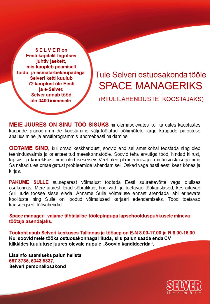 Selver SPACE MANAGER (RIIULILAHENDUSTE KOOSTAJA)