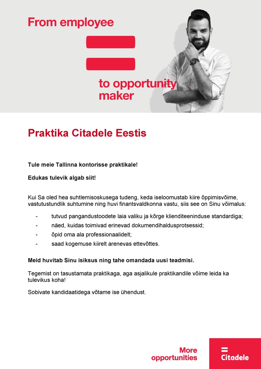 AS CITADELE BANKA EESTI FILIAAL Praktika Citadele Eestis