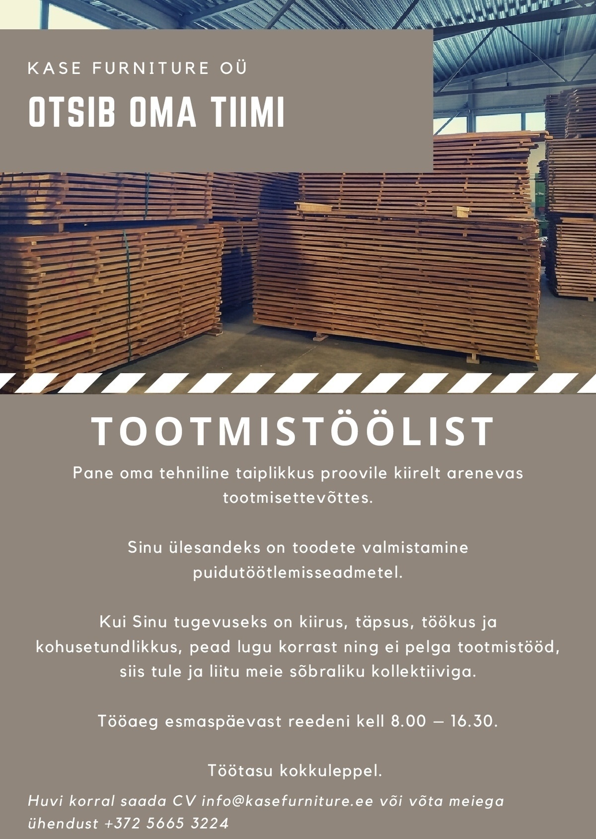 KASE FURNITURE OÜ Tootmistööline