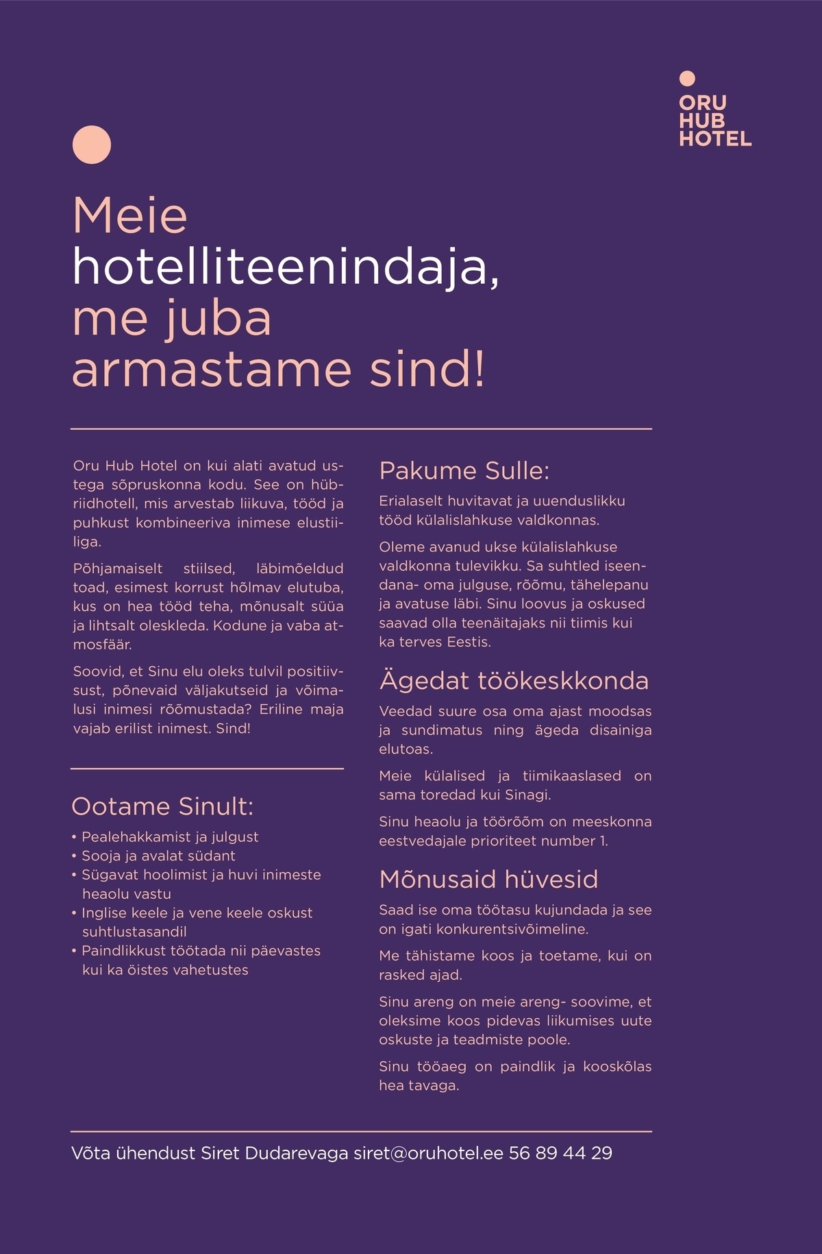 AMER INVEST OÜ Hotelliteenindaja/Administraator