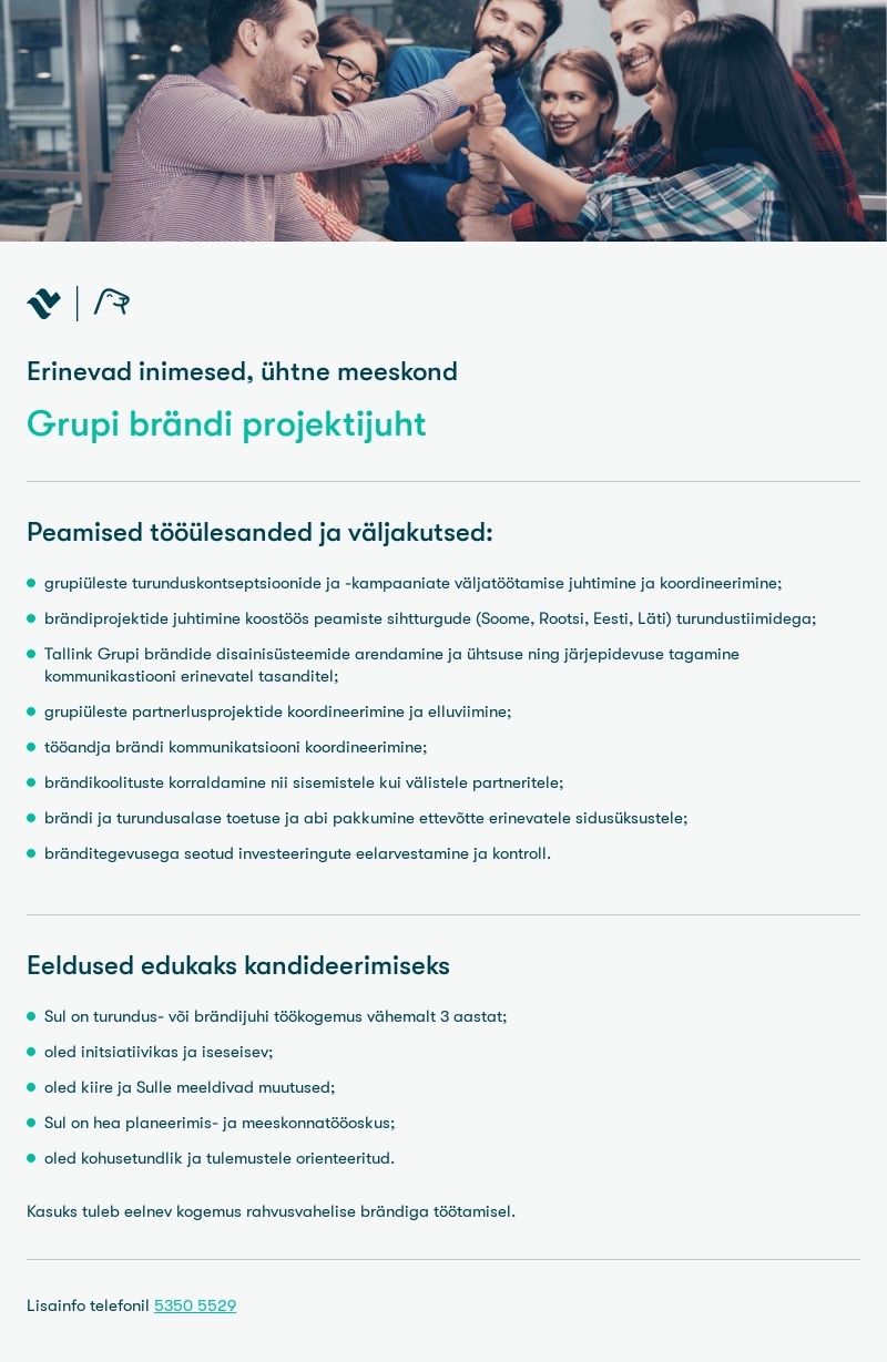 Tallink Grupp AS Grupi brändi projektijuht