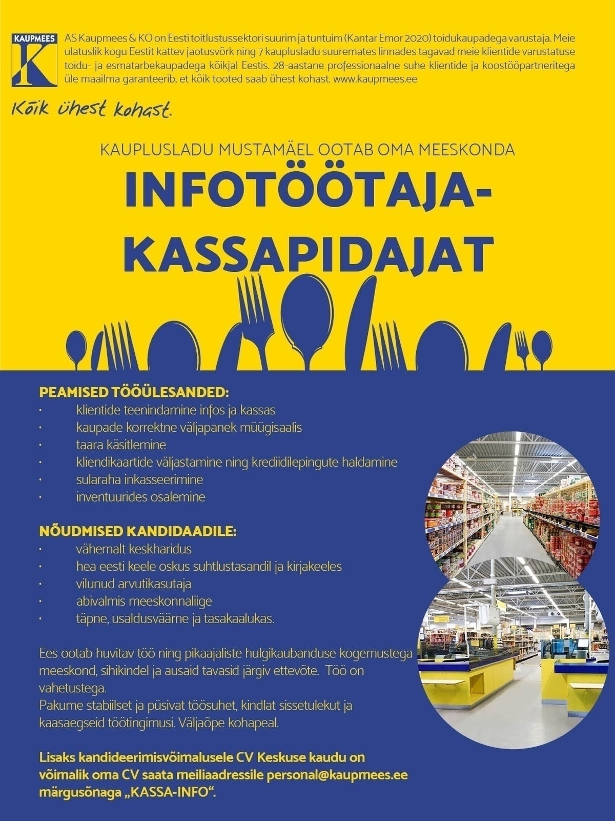 Kaupmees & Ko AS Infotöötaja-kassapidaja Mustamäele