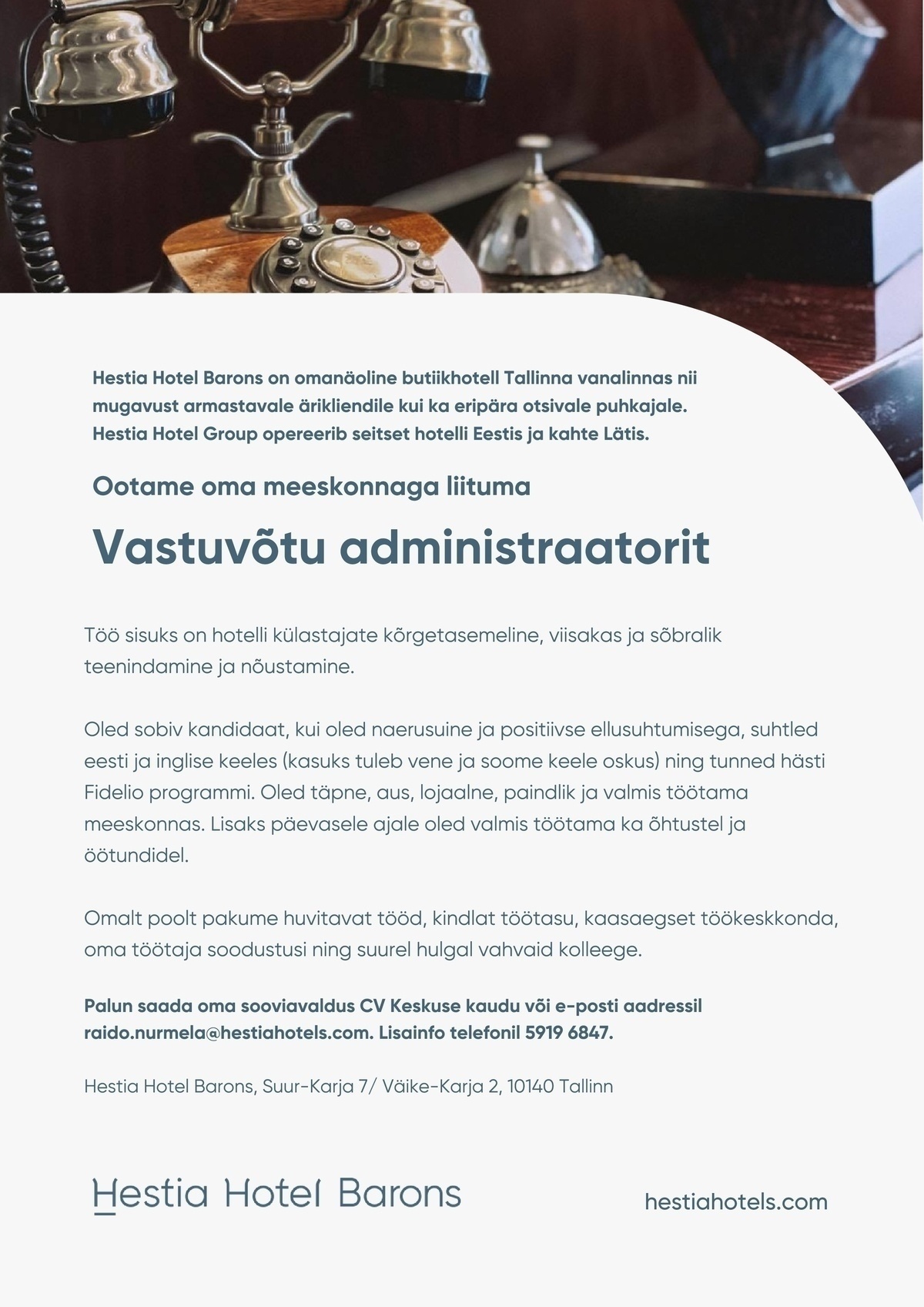 Hestia Hotel Barons Vastuvõtu administraator (Hestia Hotel Barons)