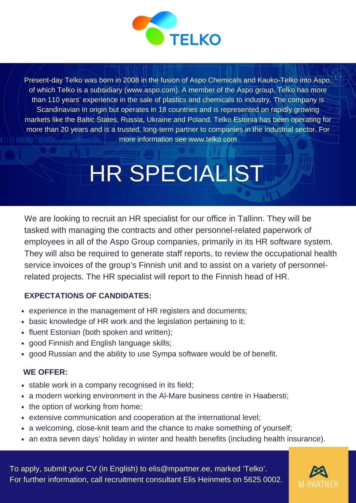 M-Partner HR OÜ HR SPECIALIST