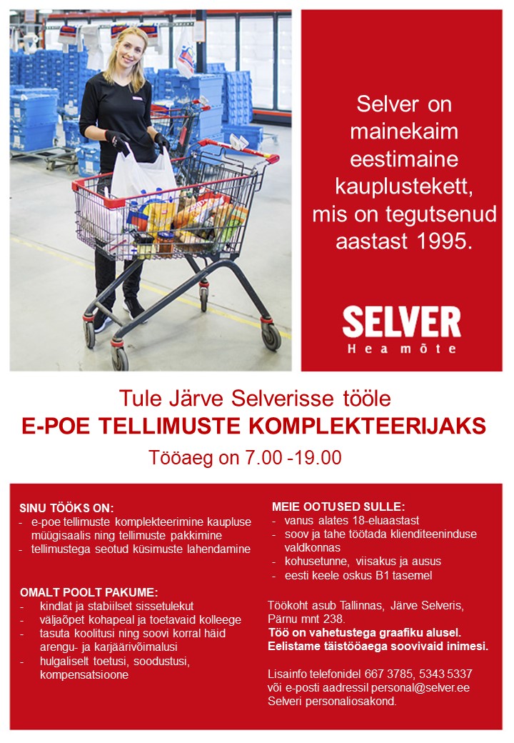 Selver E-poe tellimuste komplekteerija Järve Selveris