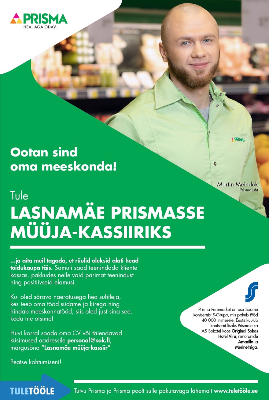 Prisma Peremarket AS Müüja-kassiir Lasnamäe Prismas