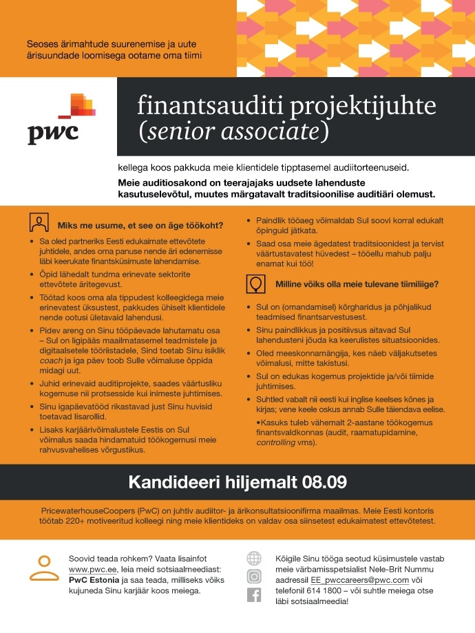 PricewaterhouseCoopers AS PwC finantsauditi projektijuht