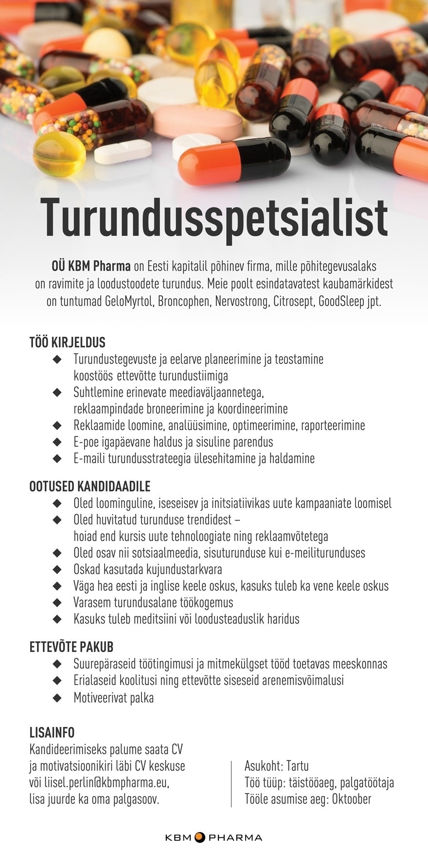 KBM Pharma OÜ Turundusspetsialist