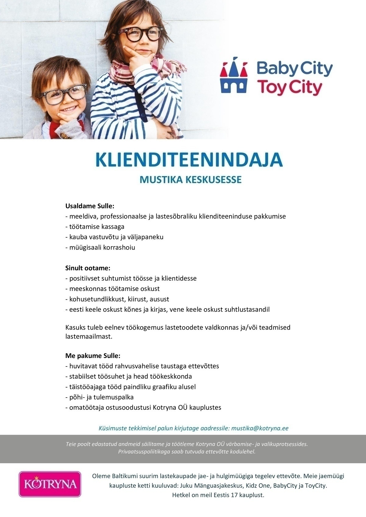 Kotryna OÜ Mustika BabyCity klienditeenindaja