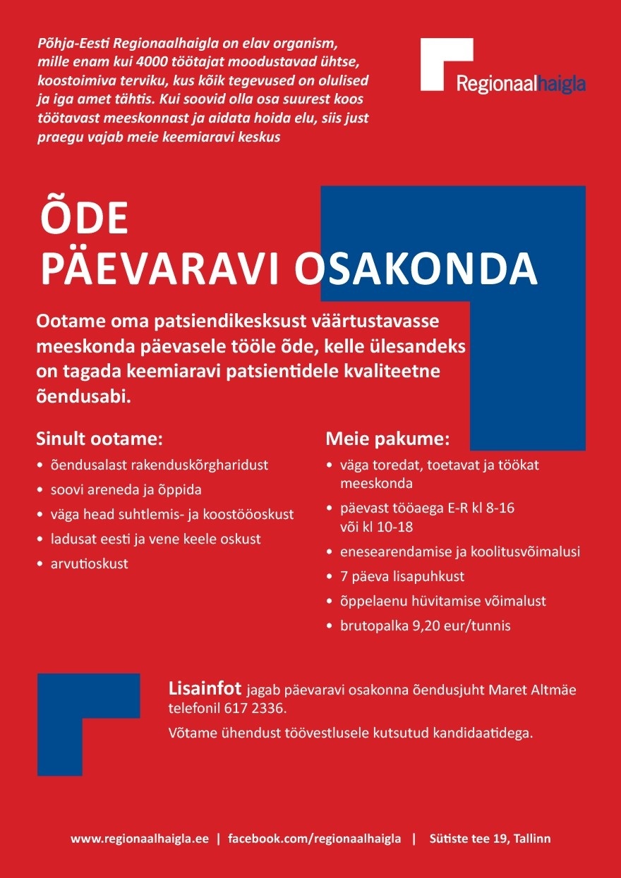 Põhja-Eesti Regionaalhaigla SA Õde päevaravi osakonda