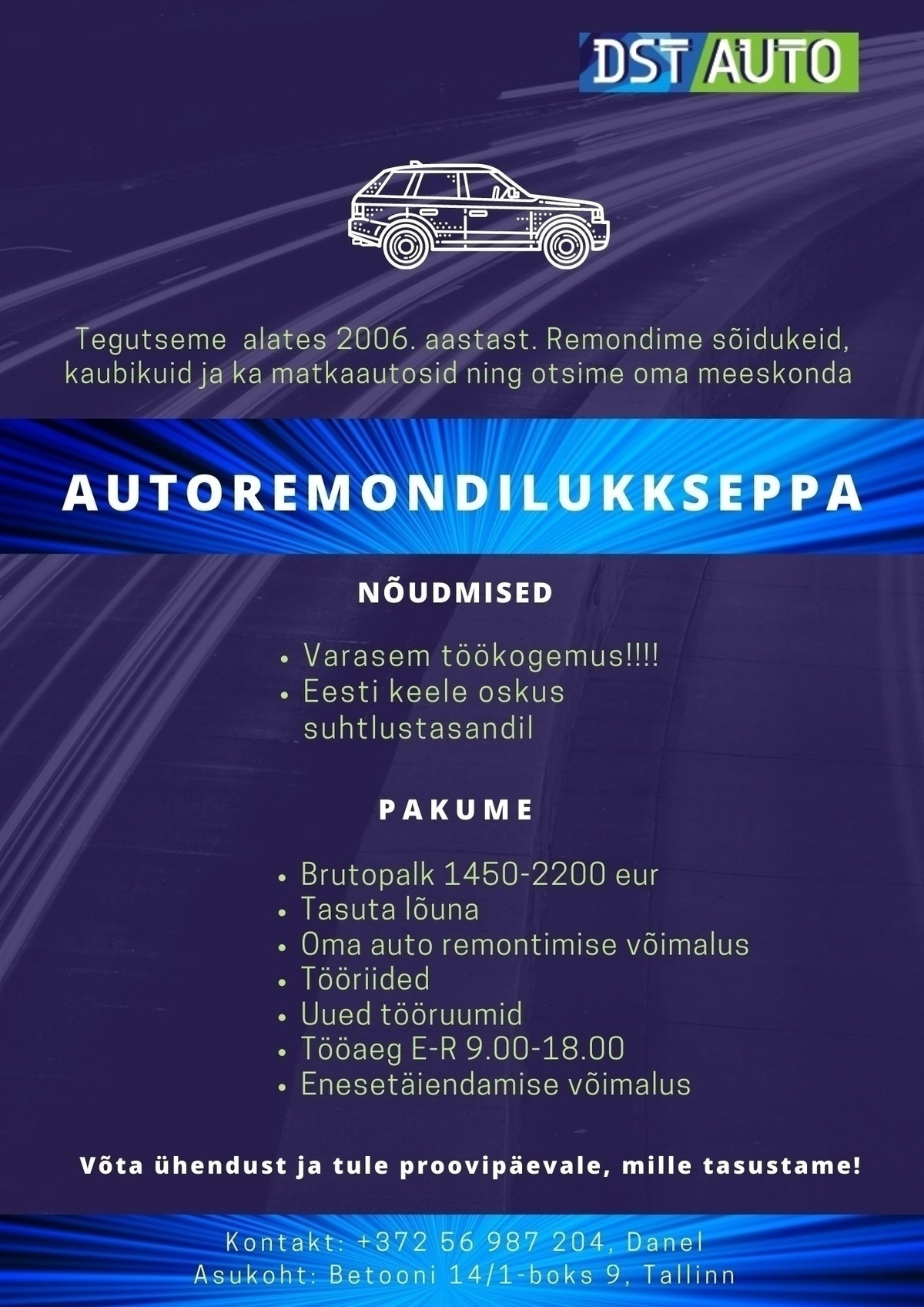 DST AUTO OÜ Autoremondilukksepp