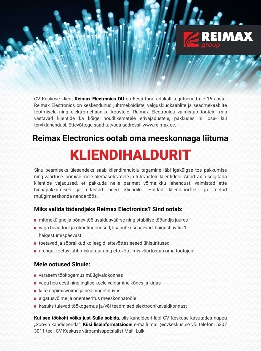 Reimax Electronics OÜ  KLIENDIHALDUR