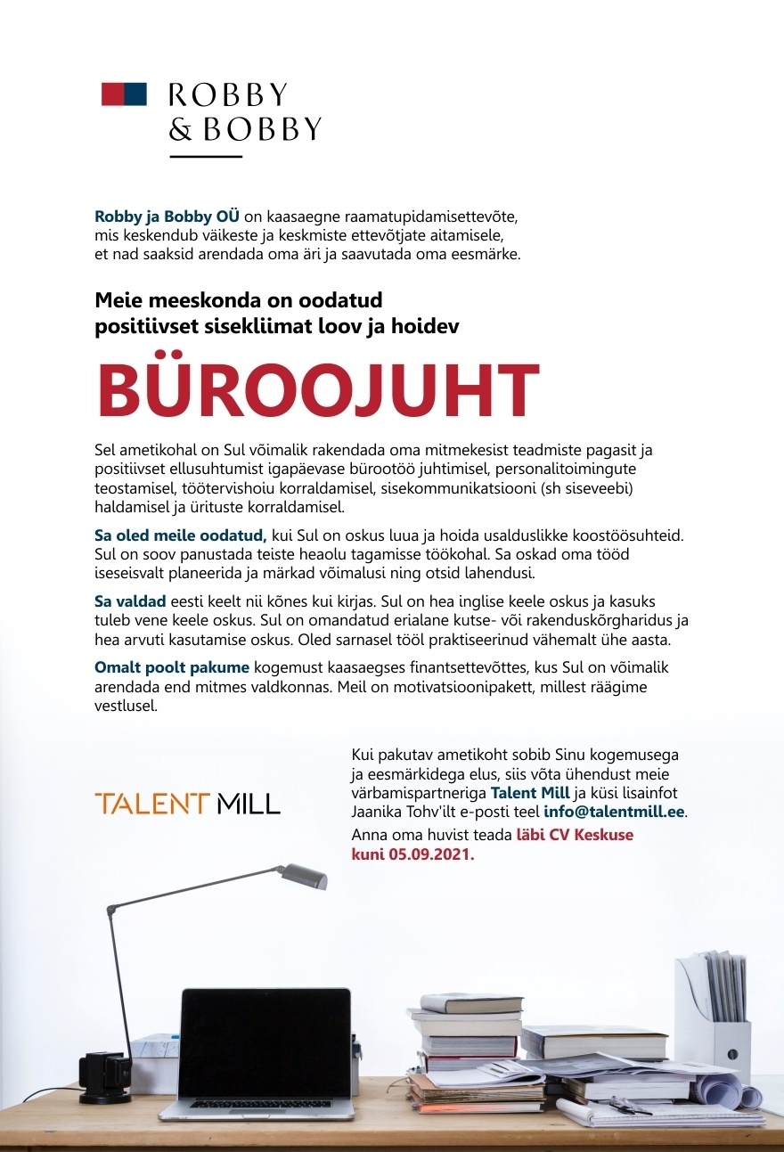 Talent Mill (RecruiTech OÜ) BÜROOJUHT