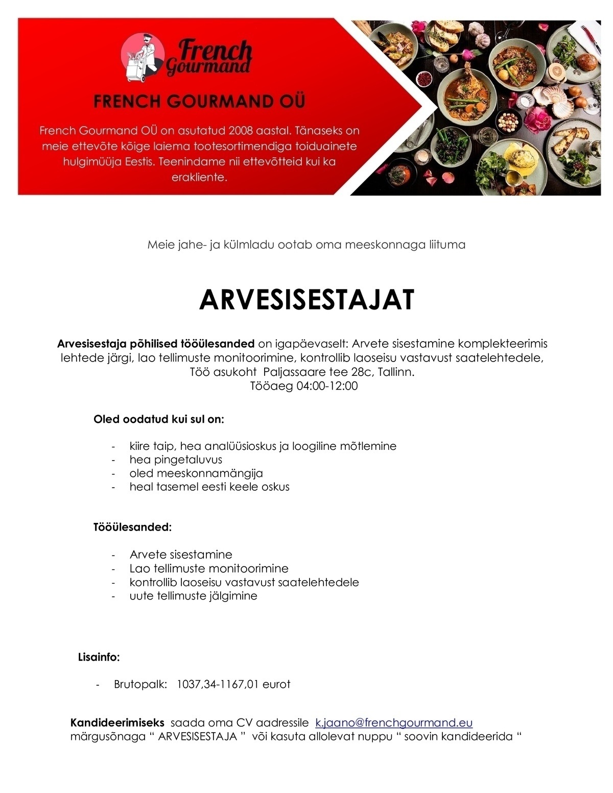 FRENCH GOURMAND OÜ Arvesisestaja