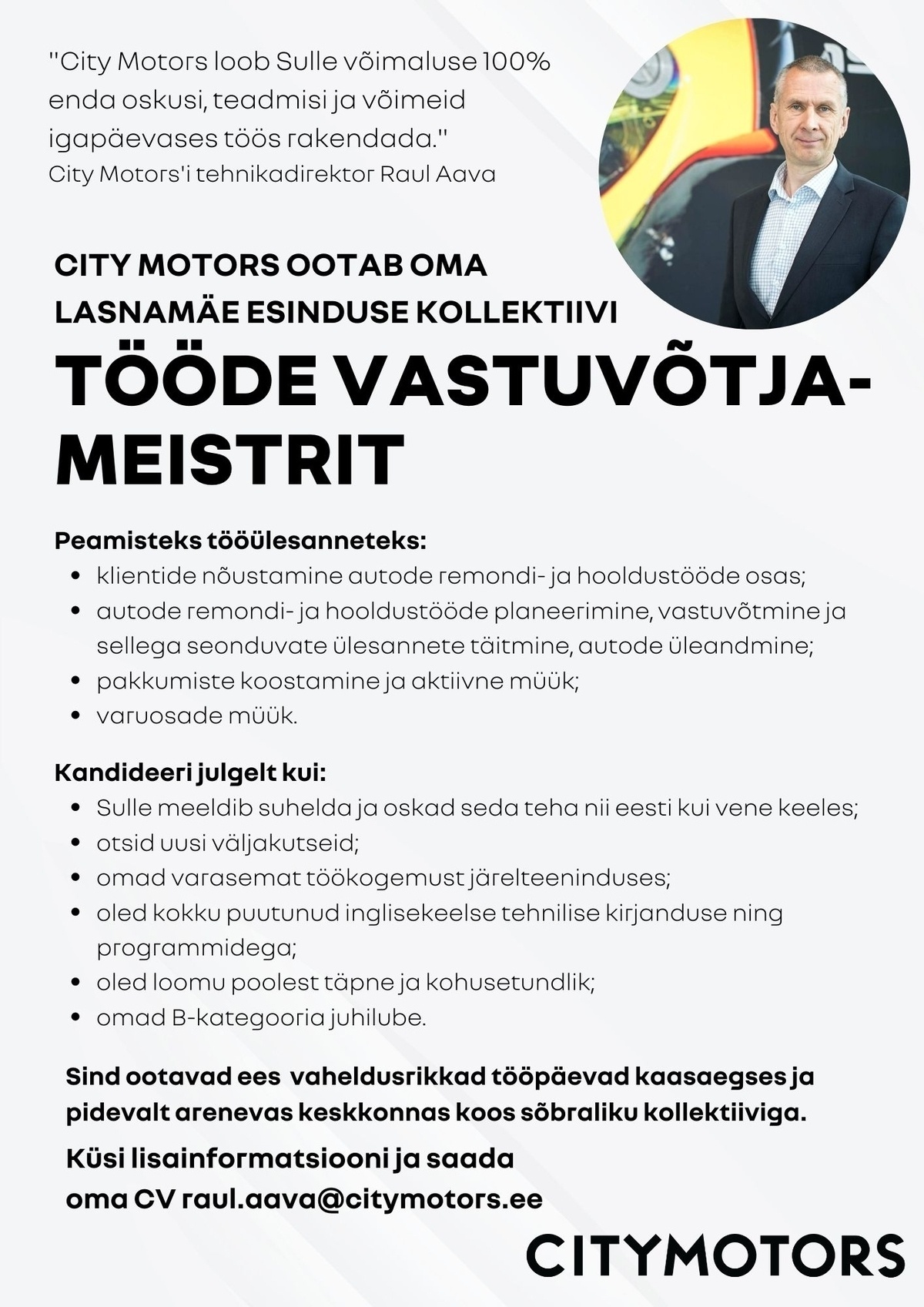 City Motors AS TÖÖDEVASTUVÕTJA - MEISTER