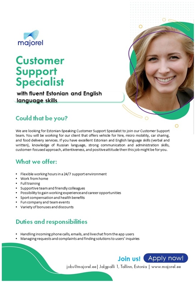 Majorel Estonia OÜ Estonian-Speaking Customer Support Specialist