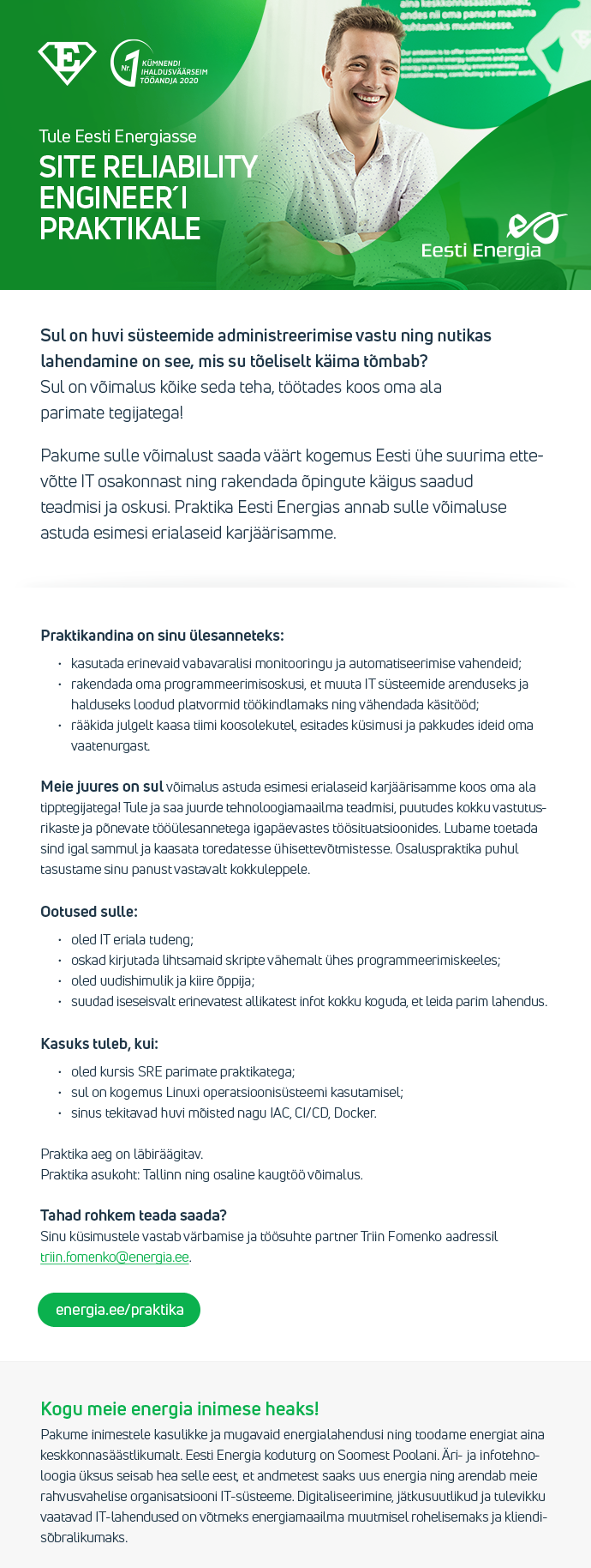 Eesti Energia AS SITE RELIABILITY ENGINEERI PRAKTIKA