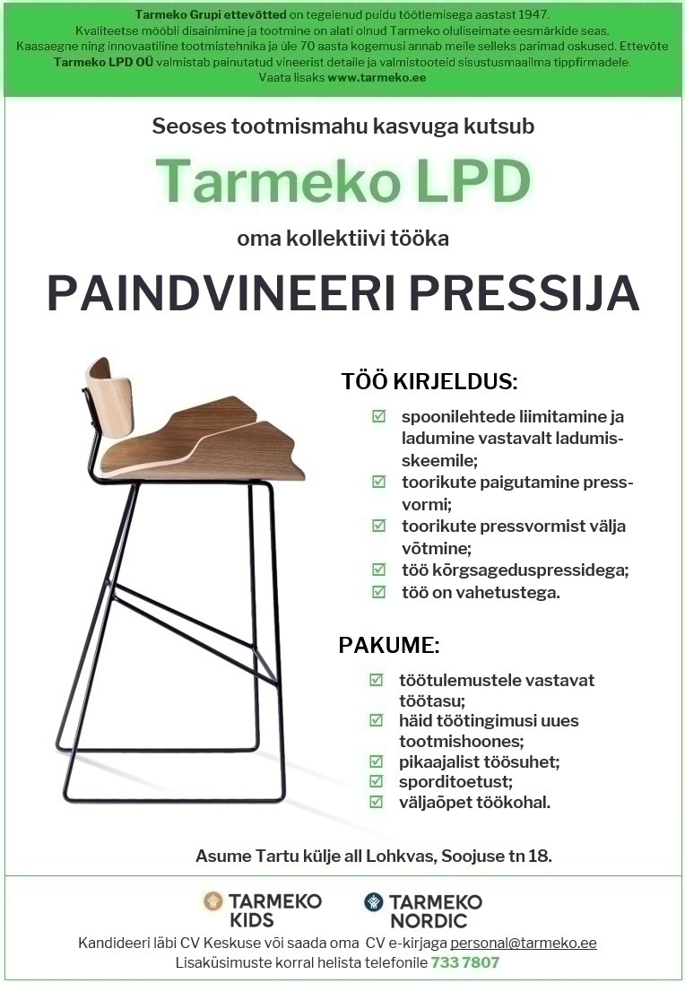 TARMEKO KV OÜ Paindvineeri pressija