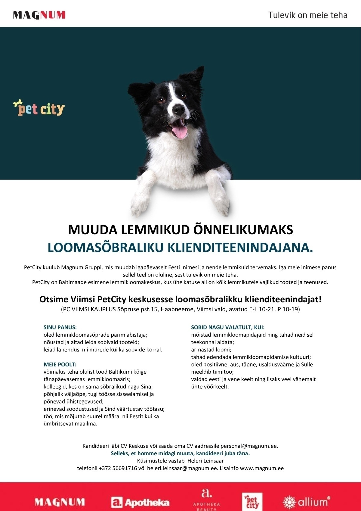 PET CITY OÜ Klienditeenindaja PetCity Viimsi keskusesse