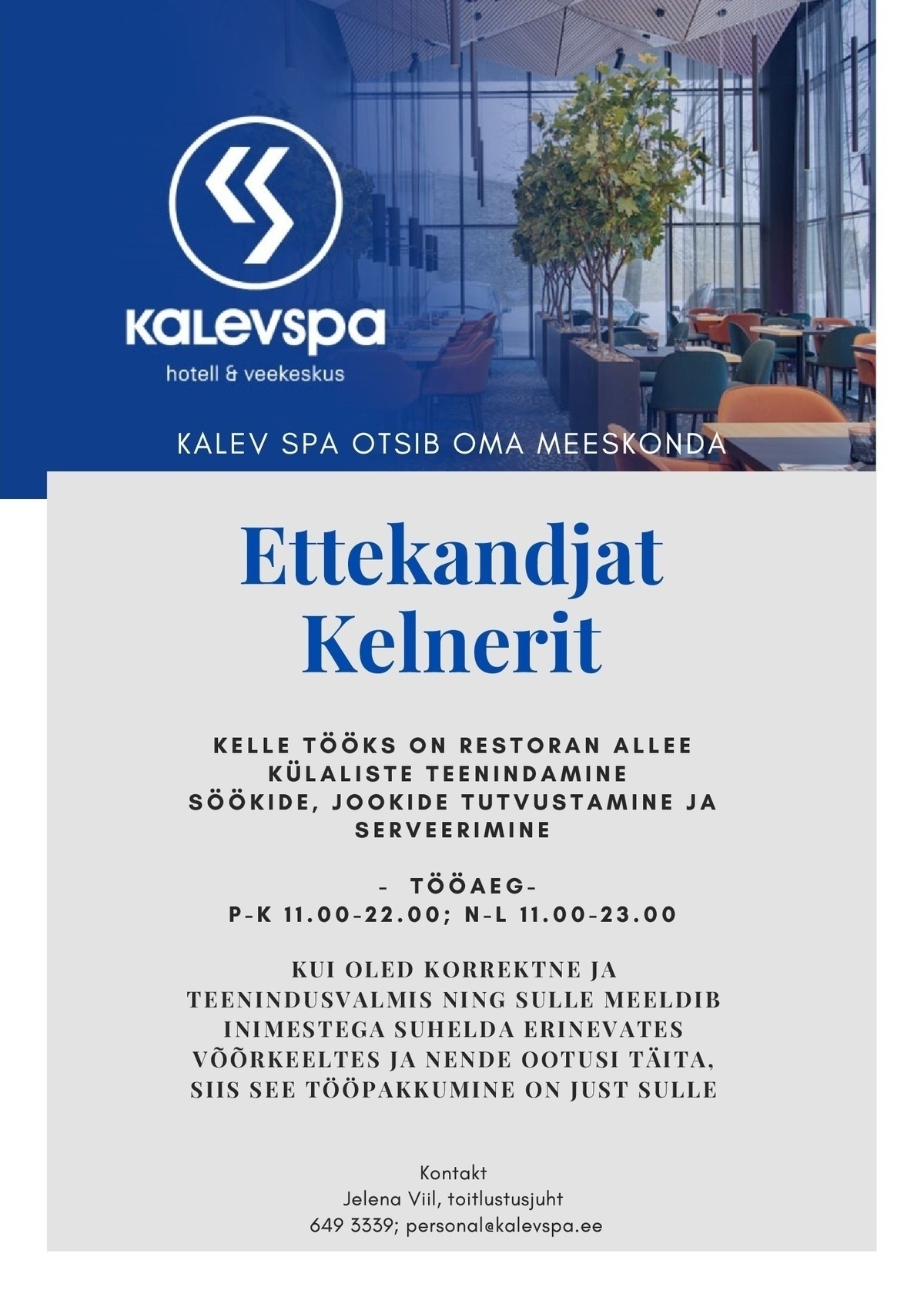 Kalevi Veekeskus OÜ Ettekandja / kelner