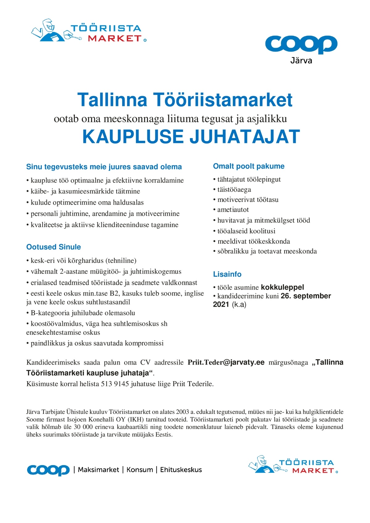 Coop Järva Tallinna Tööriistamarketi juhataja (Coop Järva)