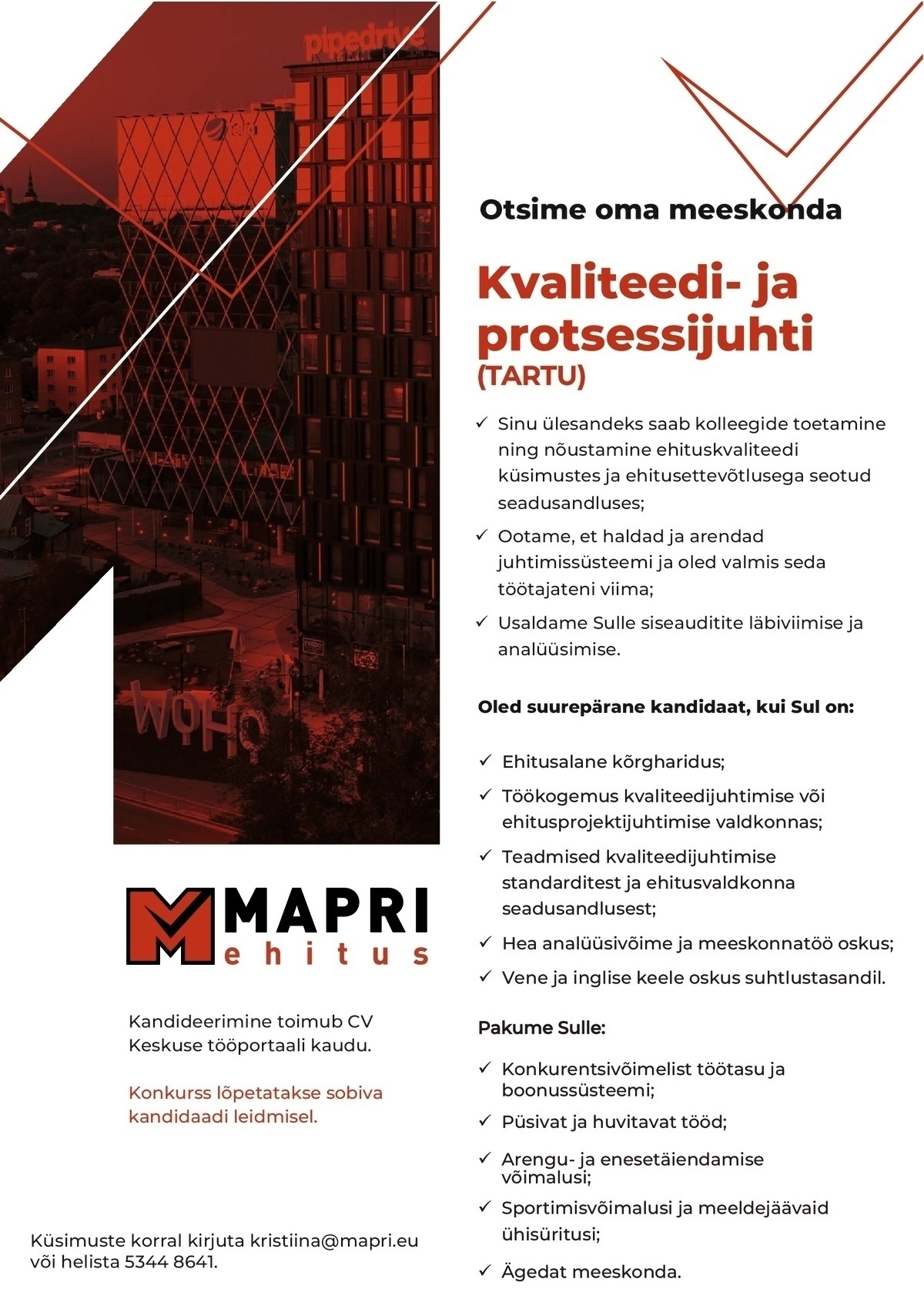 MAPRI EHITUS OÜ Kvaliteedi- ja protsessijuht