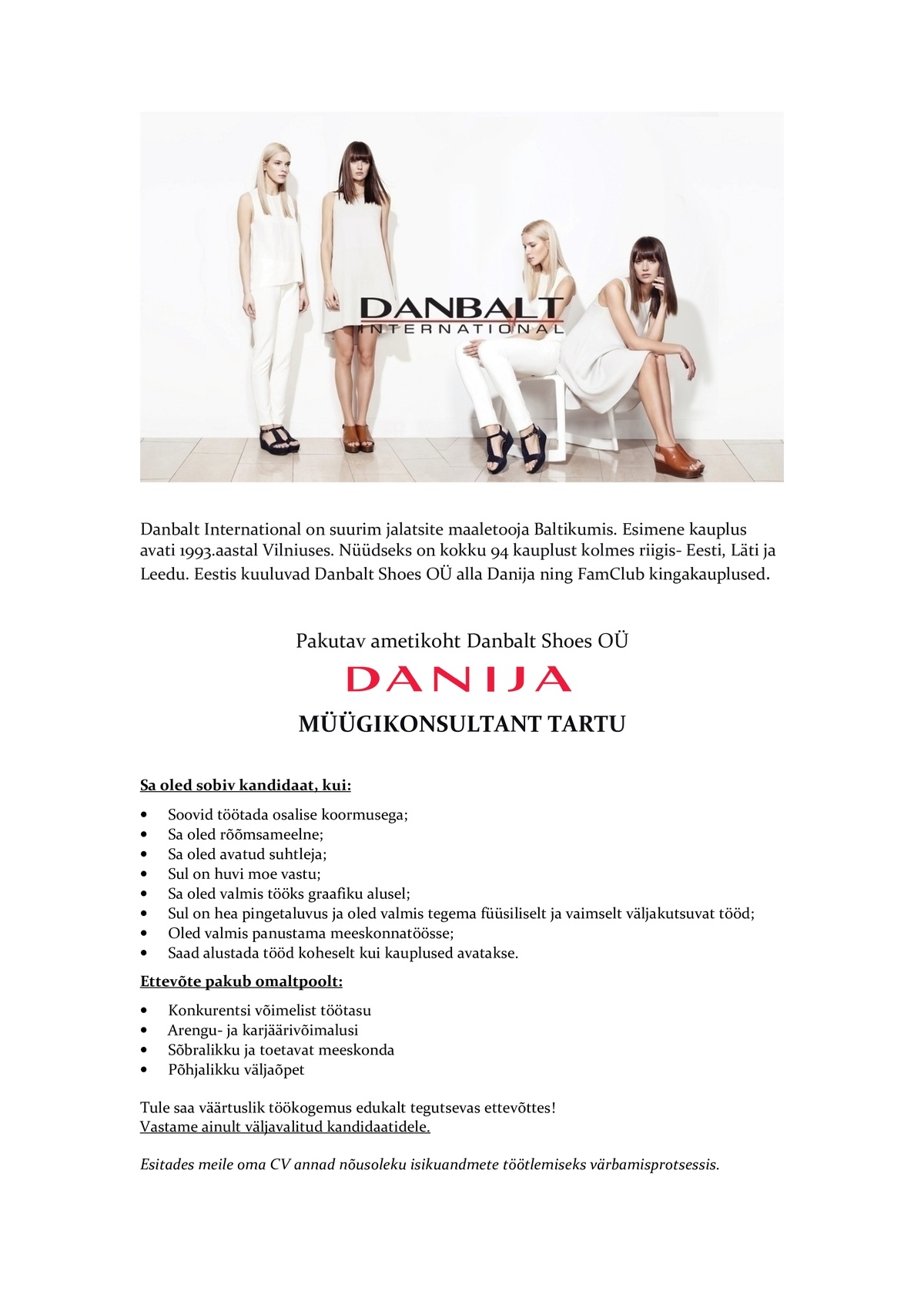 DANBALT SHOES OÜ Klienditeenindaja