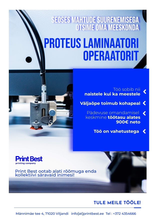 Print Best OÜ Proteus laminaatori operaator