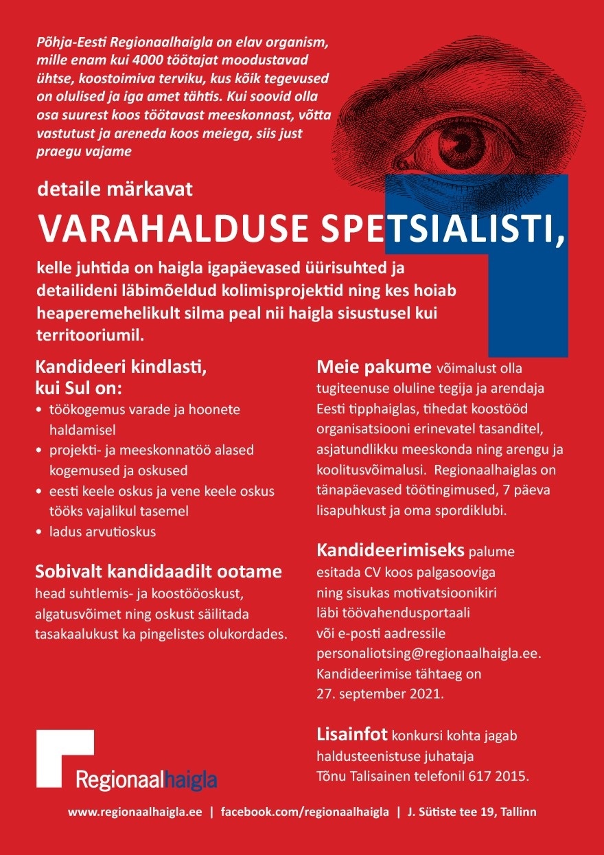 Põhja-Eesti Regionaalhaigla SA Varahalduse spetsialist