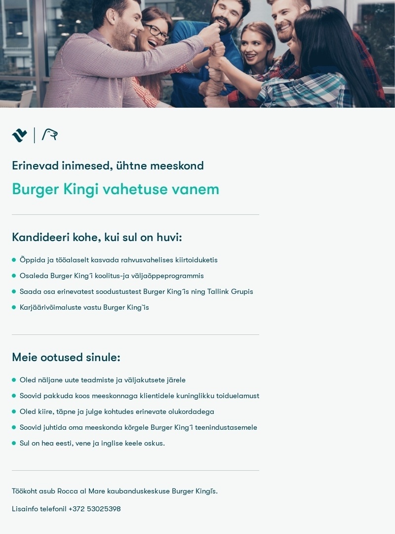 Tallink Grupp AS Burger King vahetuse vanem