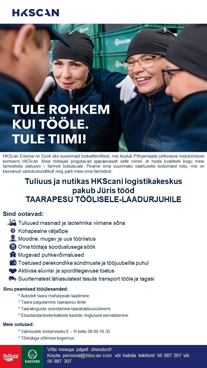 HKScan Estonia AS TAARAPESU TÖÖLISELE-LAADURJUHILE