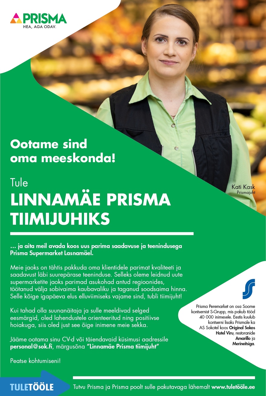 Prisma Peremarket AS Tiimijuht Linnamäe Prismas