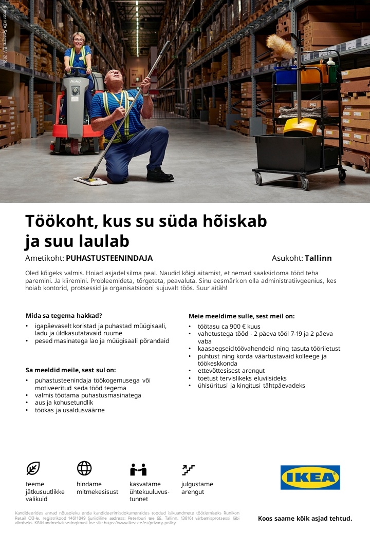 Runikon Retail OÜ (IKEA Estonia) Puhastusteenindaja