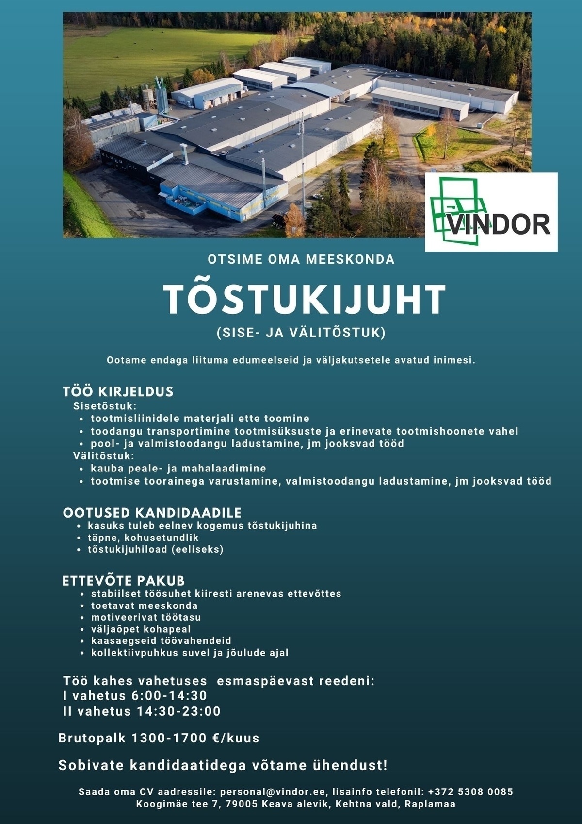 VINDOR OÜ Tõstukijuht (sise- ja välitõstuk)