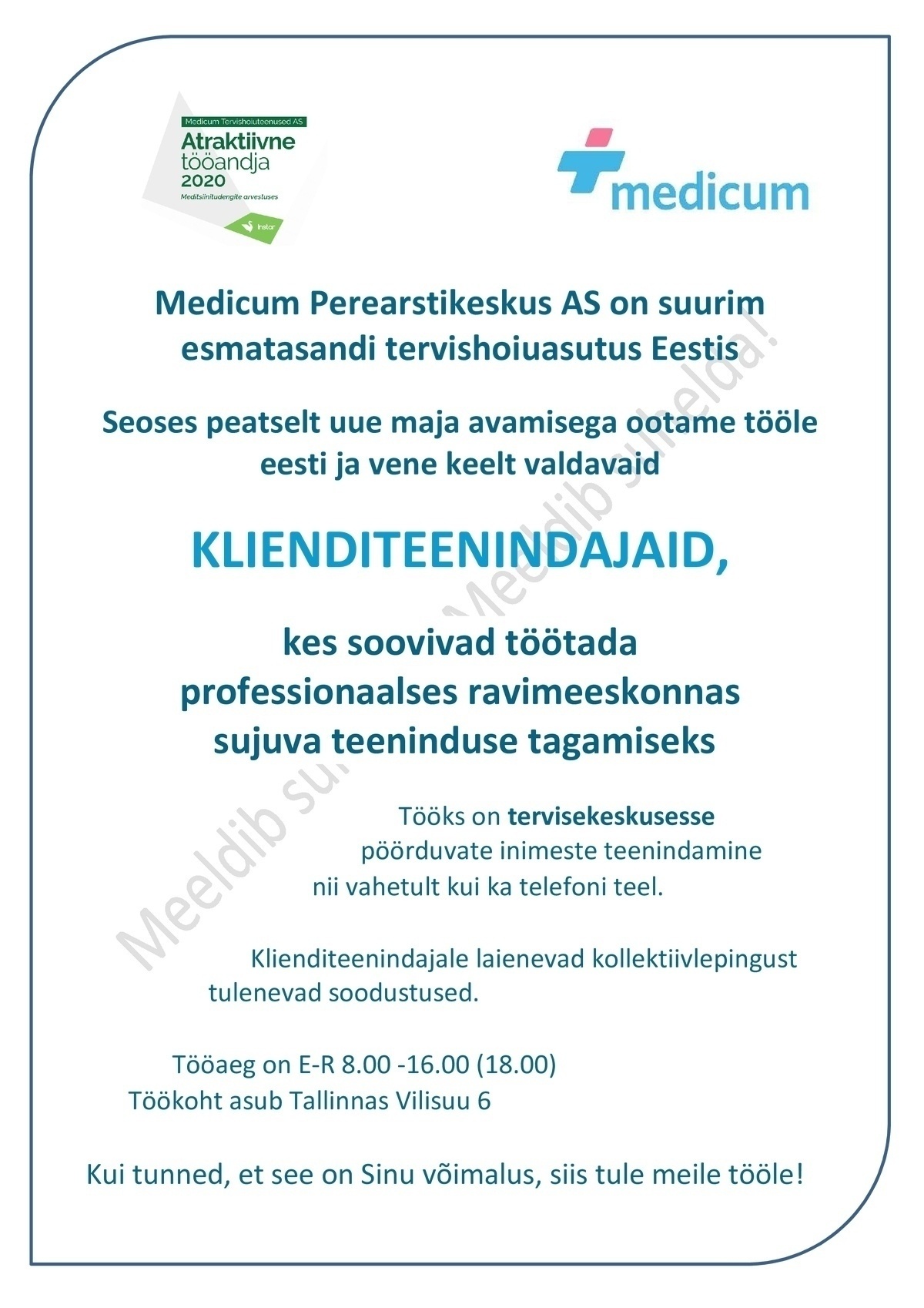 MEDICUM TERVISHOIUTEENUSED AS Klienditeenindaja