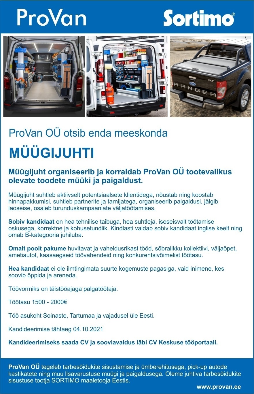 ProVan OÜ Müügijuht