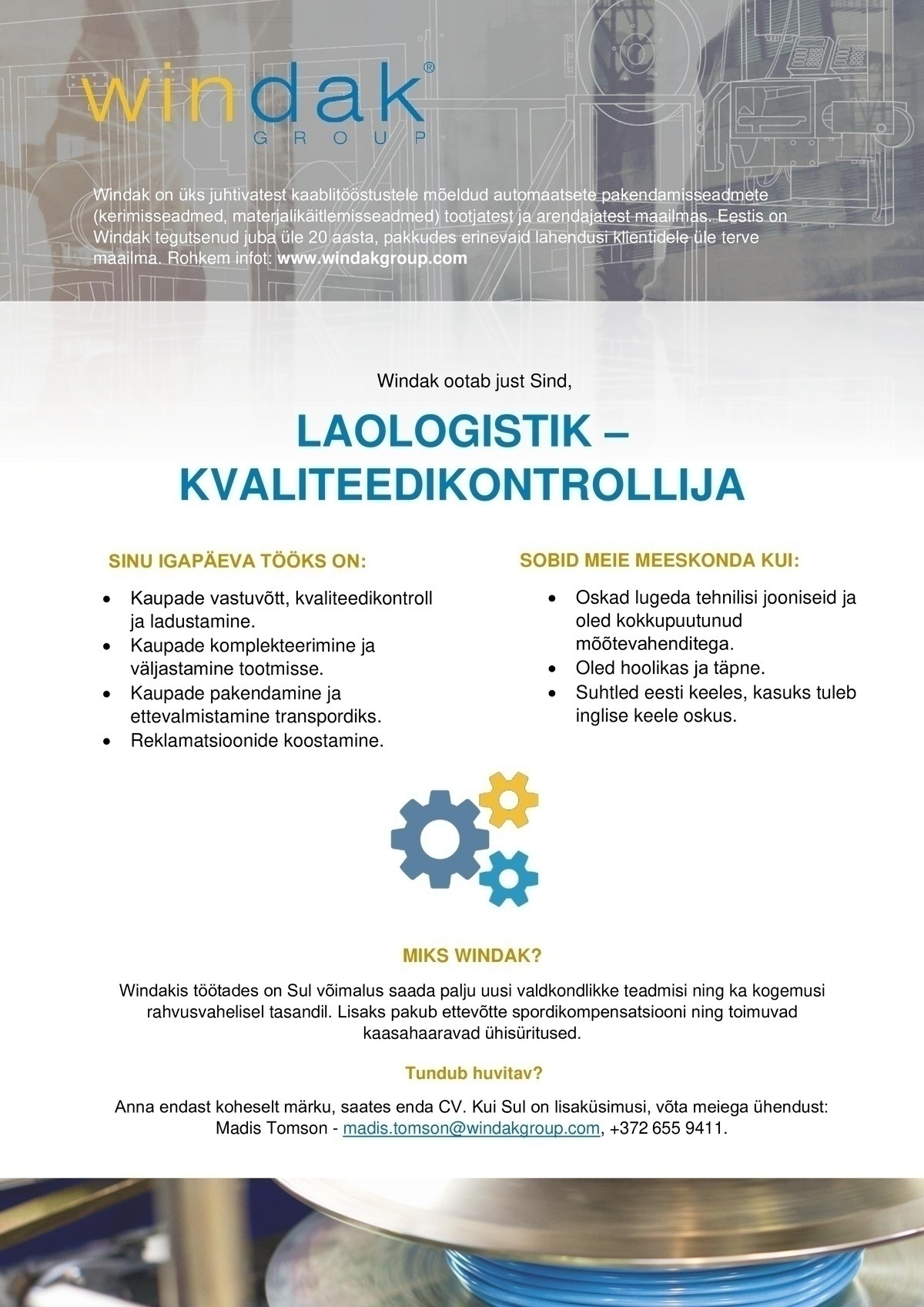 Windak OÜ LAOLOGISTIK – KVALITEEDIKONTROLLIJA