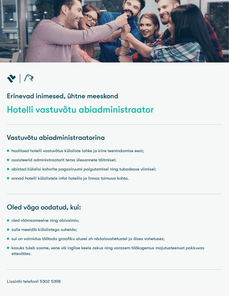 Tallink Grupp AS Hotelli vastuvõtu abiadministraator