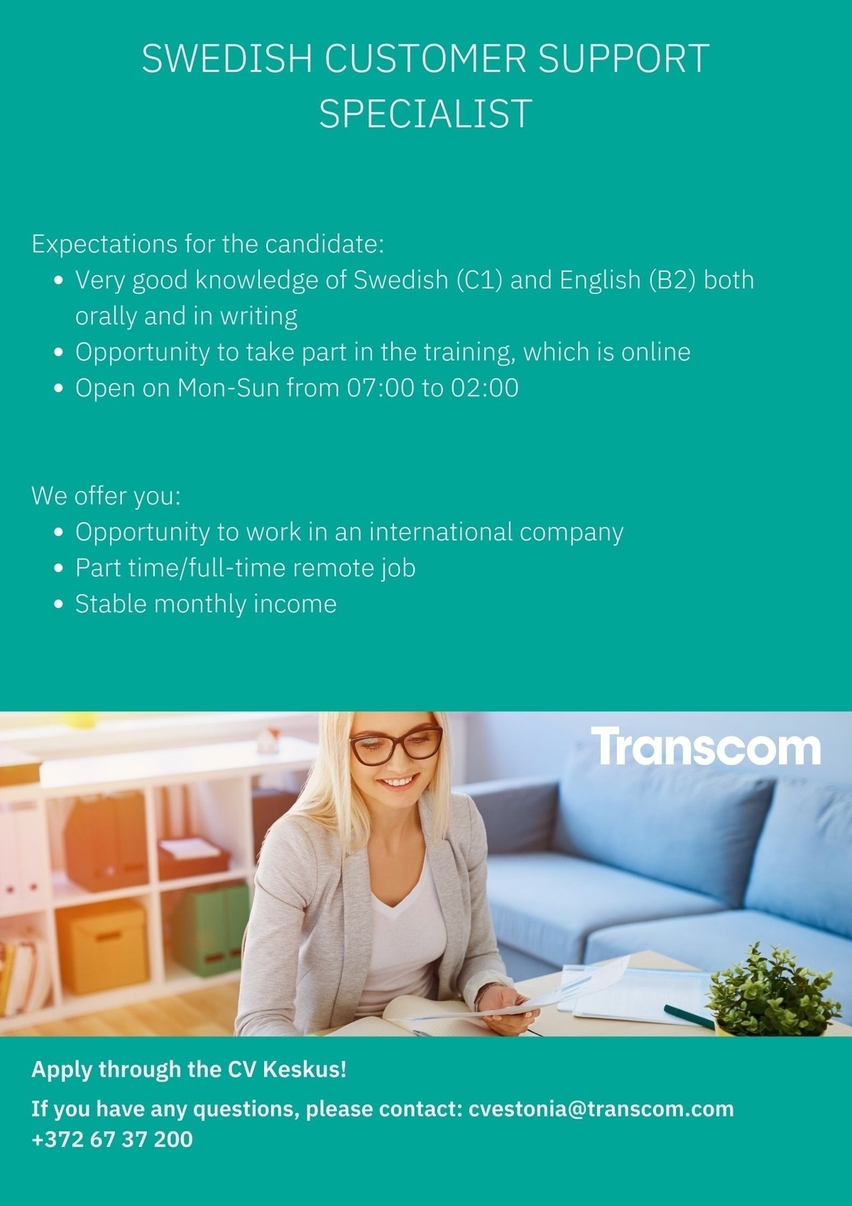 Transcom Eesti OÜ Swedish customer support specialist