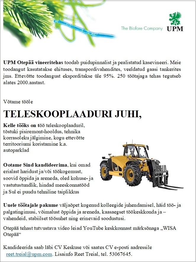 UPM-Kymmene Otepää AS Teleskooplaaduri juht