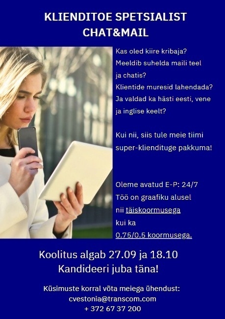 Transcom Eesti OÜ Eesti-vene-inglise chat klienditugi